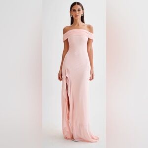 NWT Meshki Audrey Off Shoulder Mesh Maxi Dress - Pale Pink